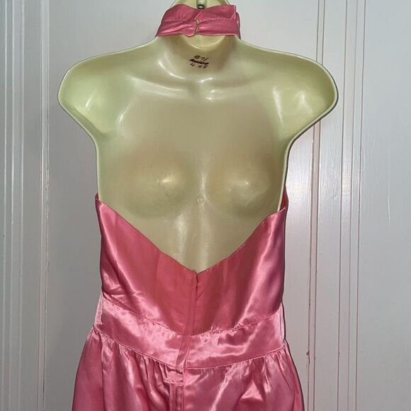 Vtg 70s pink satin halter ruffle neck party/prom dress with matching jacket - Picture 6 of 7